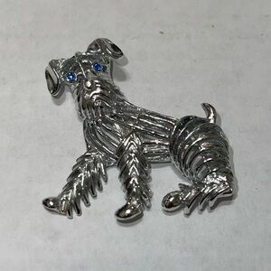 Silver Dog Brooch with Blue Accents